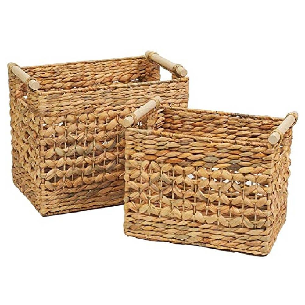 Homesmiths - Water Hyacinth Basket w/ Rattan Handles - 30x20x25cm