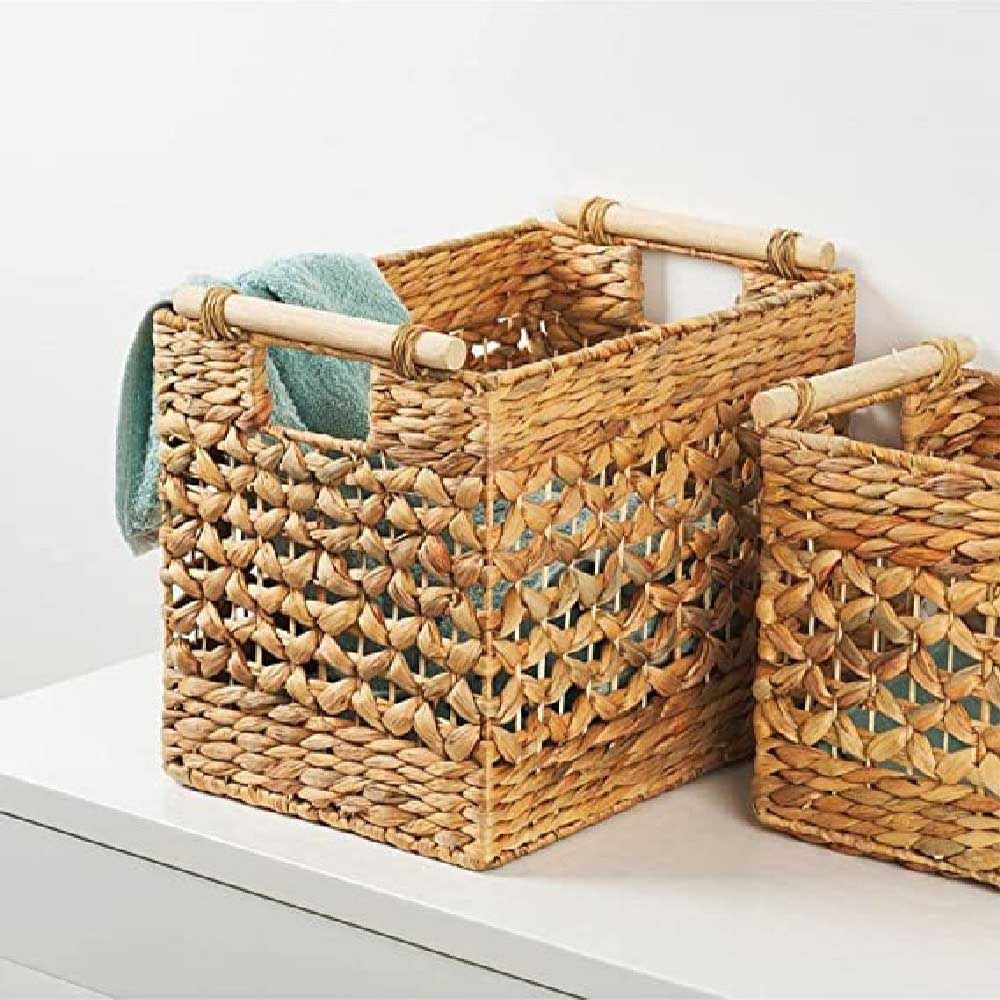 Homesmiths - Water Hyacinth Basket w/ Rattan Handles - 30x20x25cm