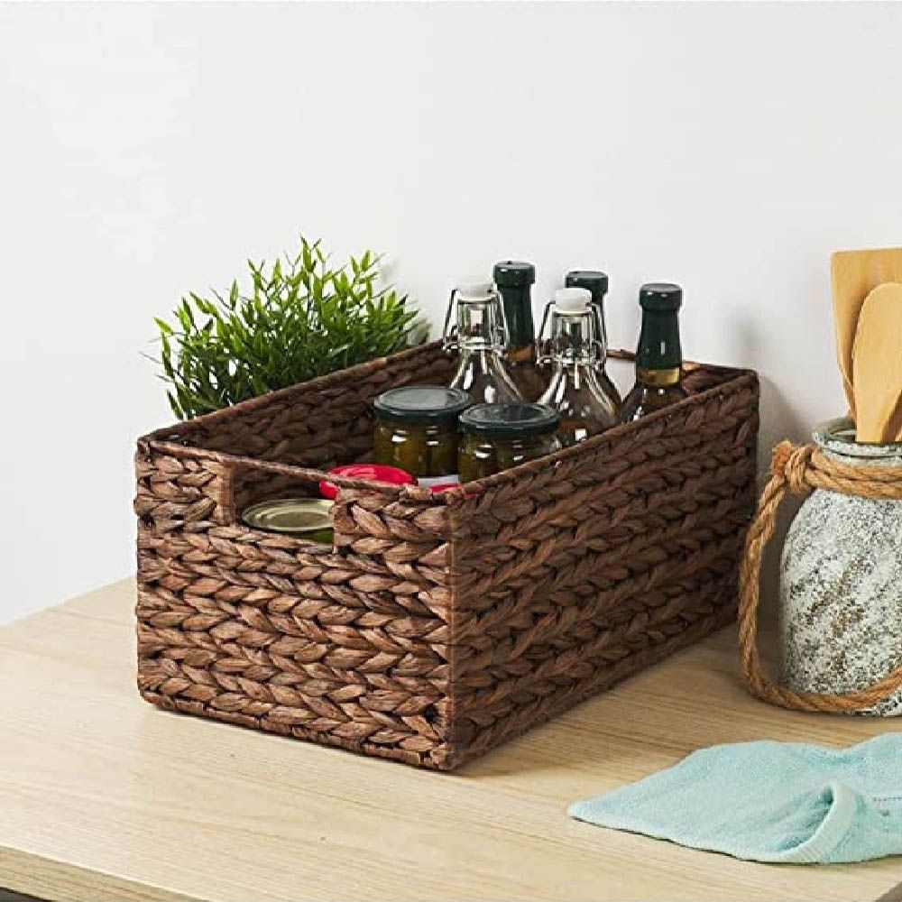 Homesmiths - Water Hyacinth Storage Basket w/ Handle - 40x26x18cm - Brown