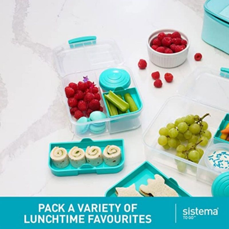 Sistema - 5 Compartment Cube To Go Bento Lunch Box - Teal - 1.25L