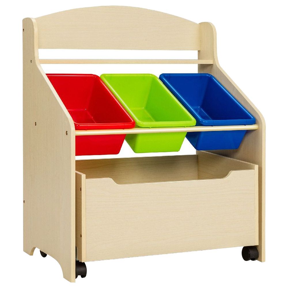 Cost Way - Wooden Toy Storage Unit Organizer w/ Toy Box & Bins