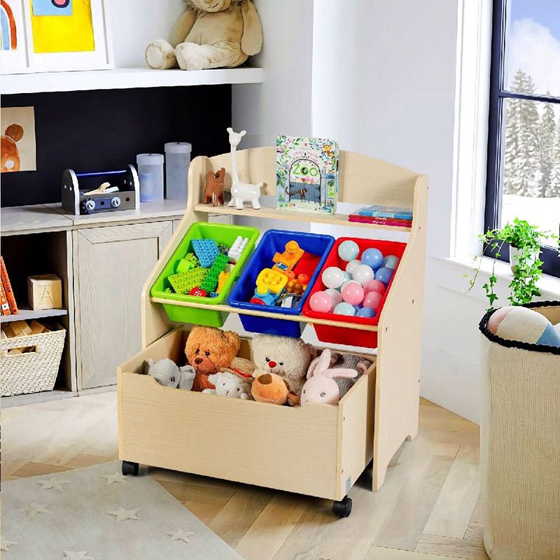 Cost Way - Wooden Toy Storage Unit Organizer w/ Toy Box & Bins