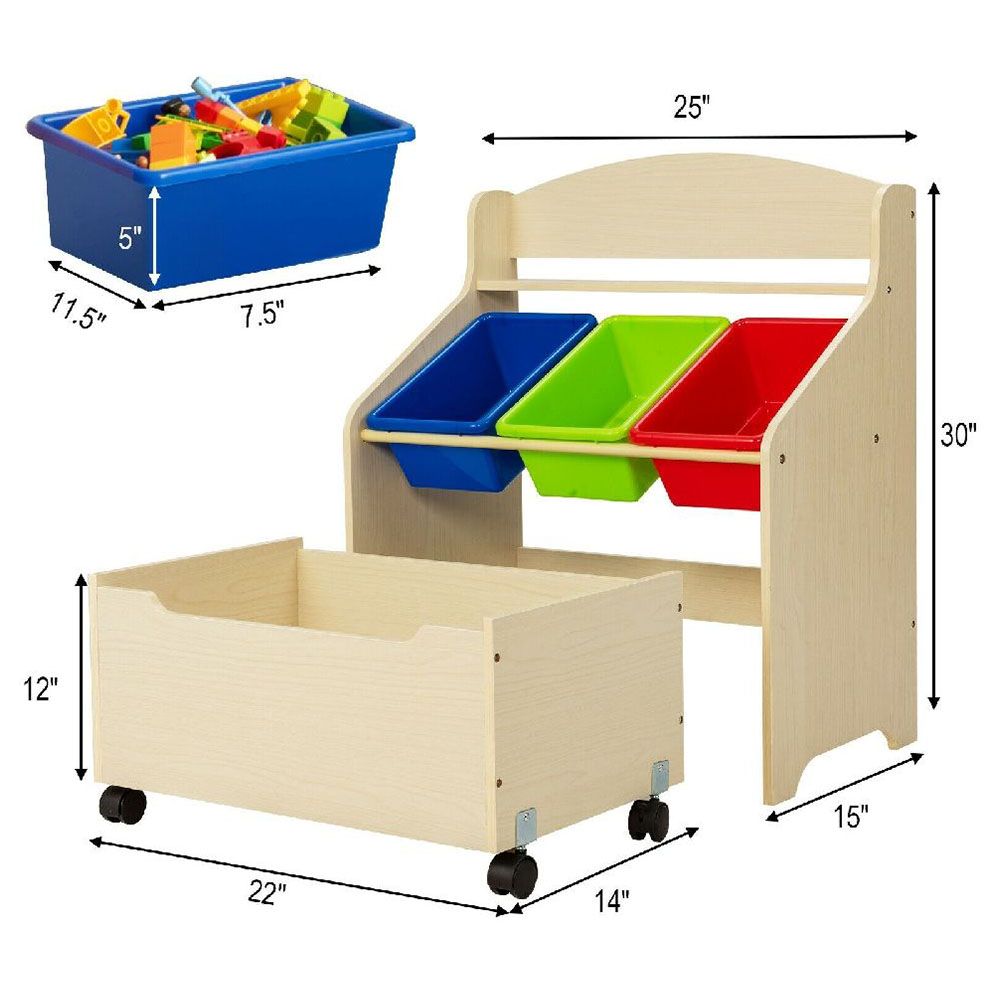 Cost Way - Wooden Toy Storage Unit Organizer w/ Toy Box & Bins