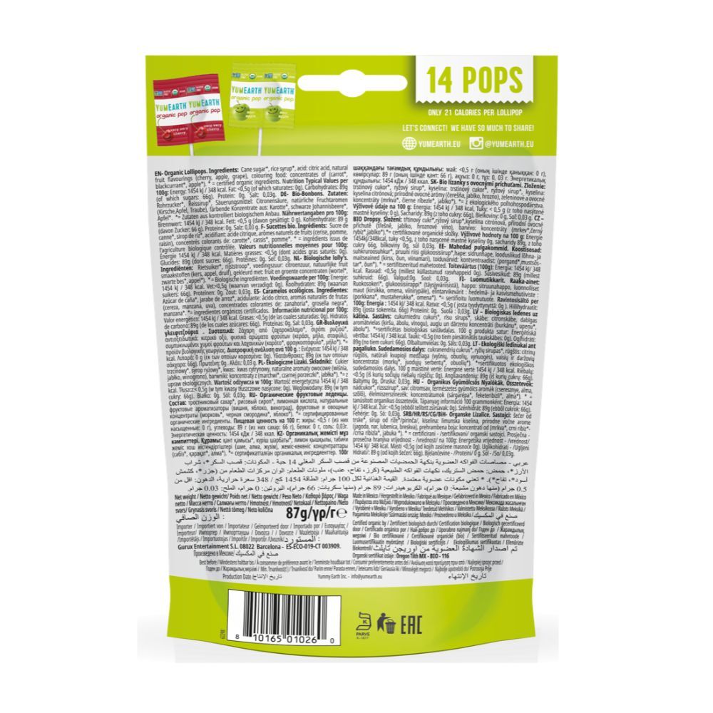 Yum Earth - Organic Sour Pops 14pcs 85g