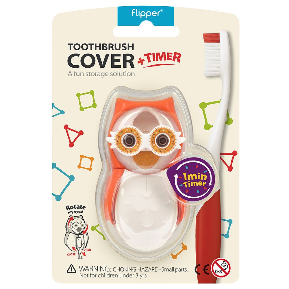 Flipper - Owl Hearty Toothbrush Holder With Timer - Orange