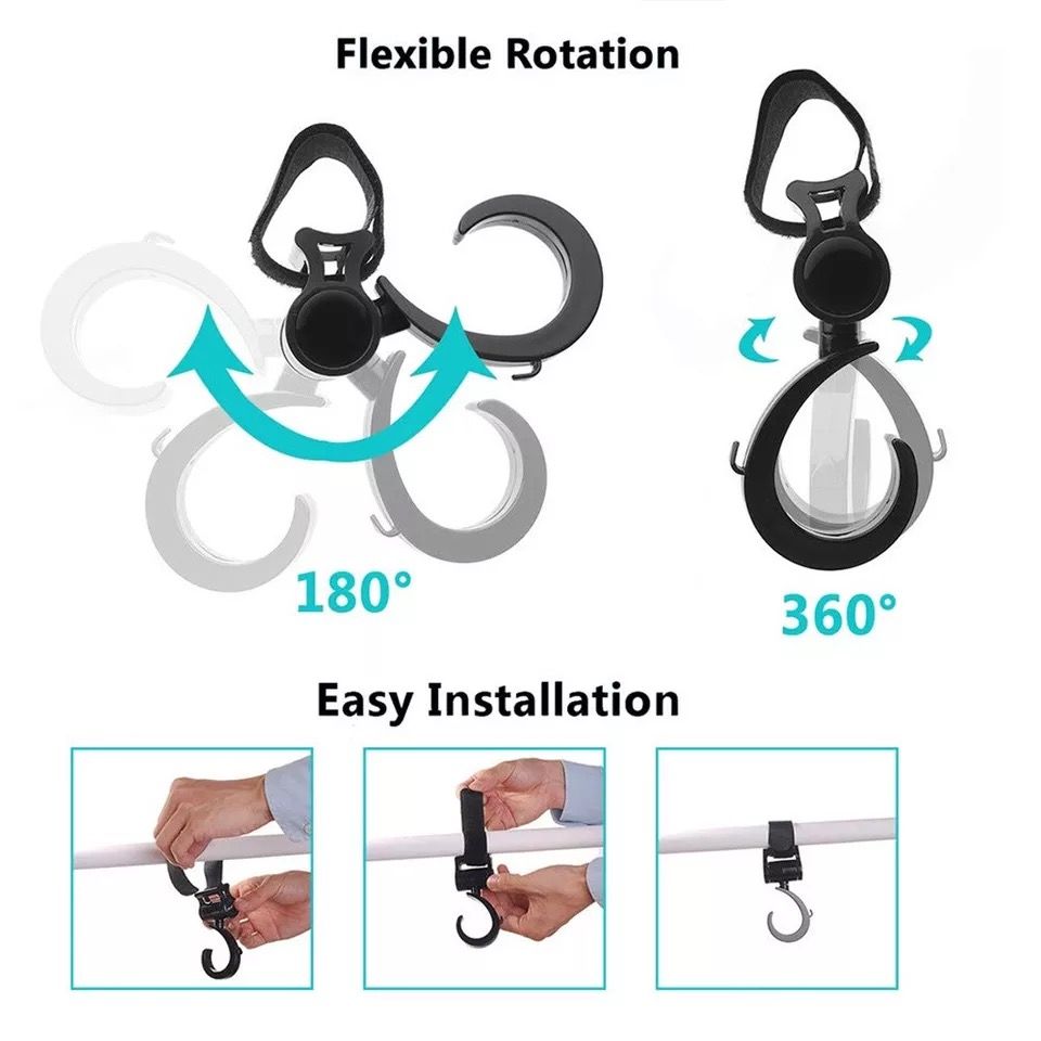 Pikkaboo - 2Pcs Multi Purpose 360 Swivel Stroller Hooks - Black - 2pcs