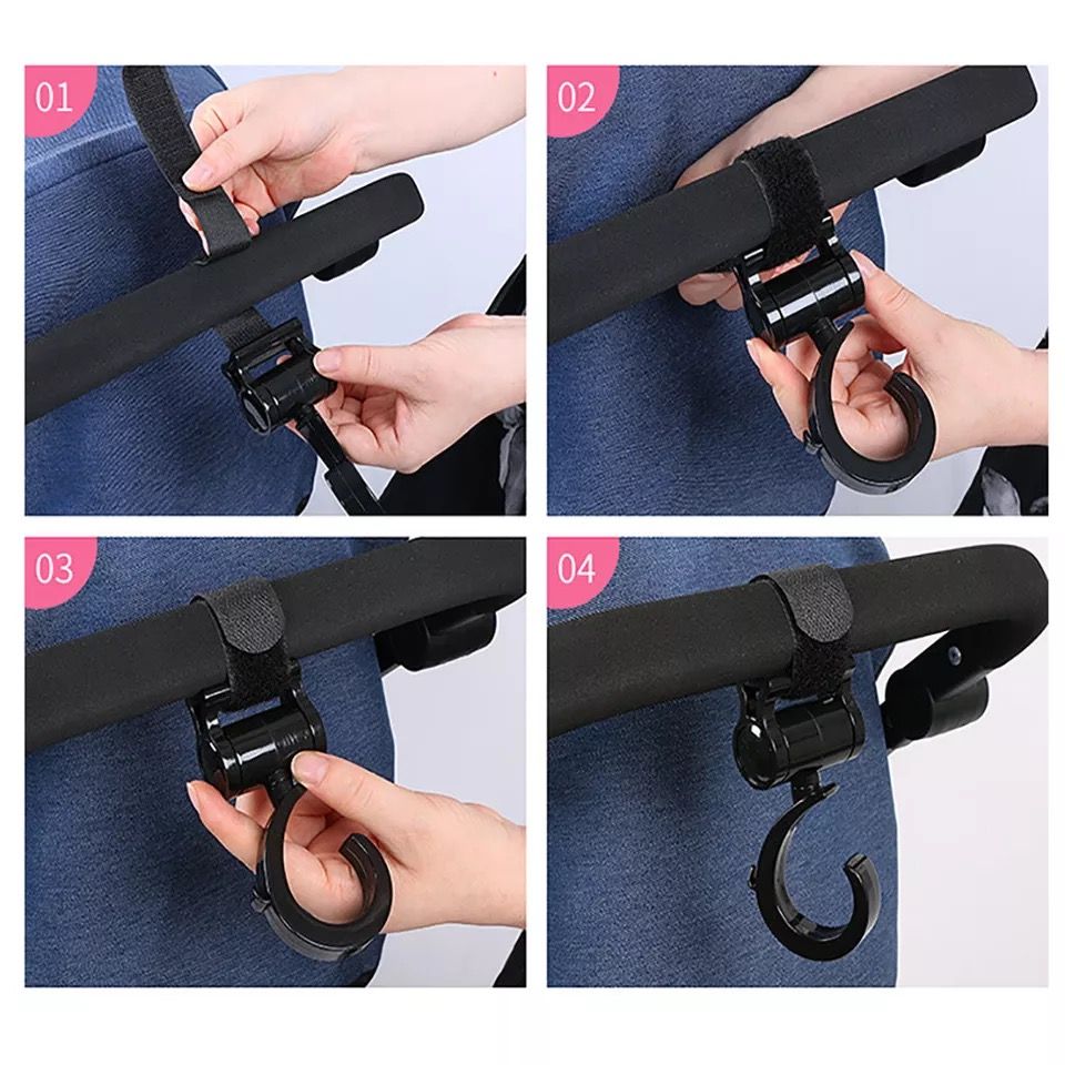 Pikkaboo - 2Pcs Multi Purpose 360 Swivel Stroller Hooks - Black - 2pcs