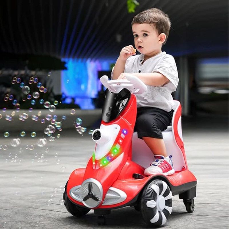 Pikkaboo - Toddler Four-Wheel Lights & Bubbles Electric Scooter - Red