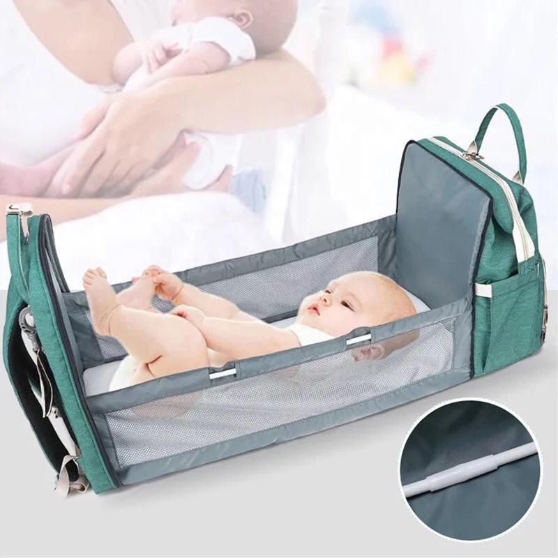 Pikkaboo 4in1 Diaper Bag with Changing Station/Crib -Teal Green