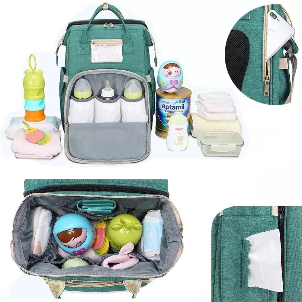 Pikkaboo 4in1 Diaper Bag with Changing Station/Crib -Teal Green