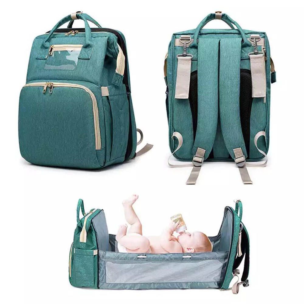 Pikkaboo 4in1 Diaper Bag with Changing Station/Crib -Teal Green