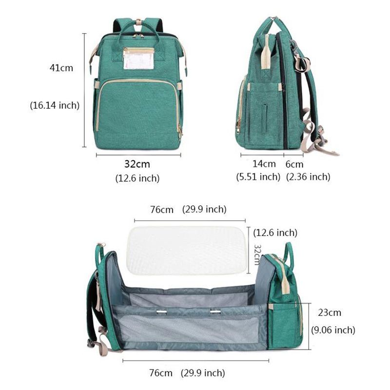 Pikkaboo 4in1 Diaper Bag with Changing Station/Crib -Teal Green