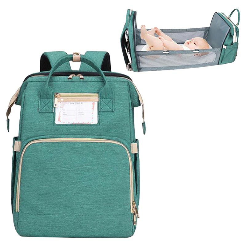 Pikkaboo 4in1 Diaper Bag with Changing Station/Crib -Teal Green