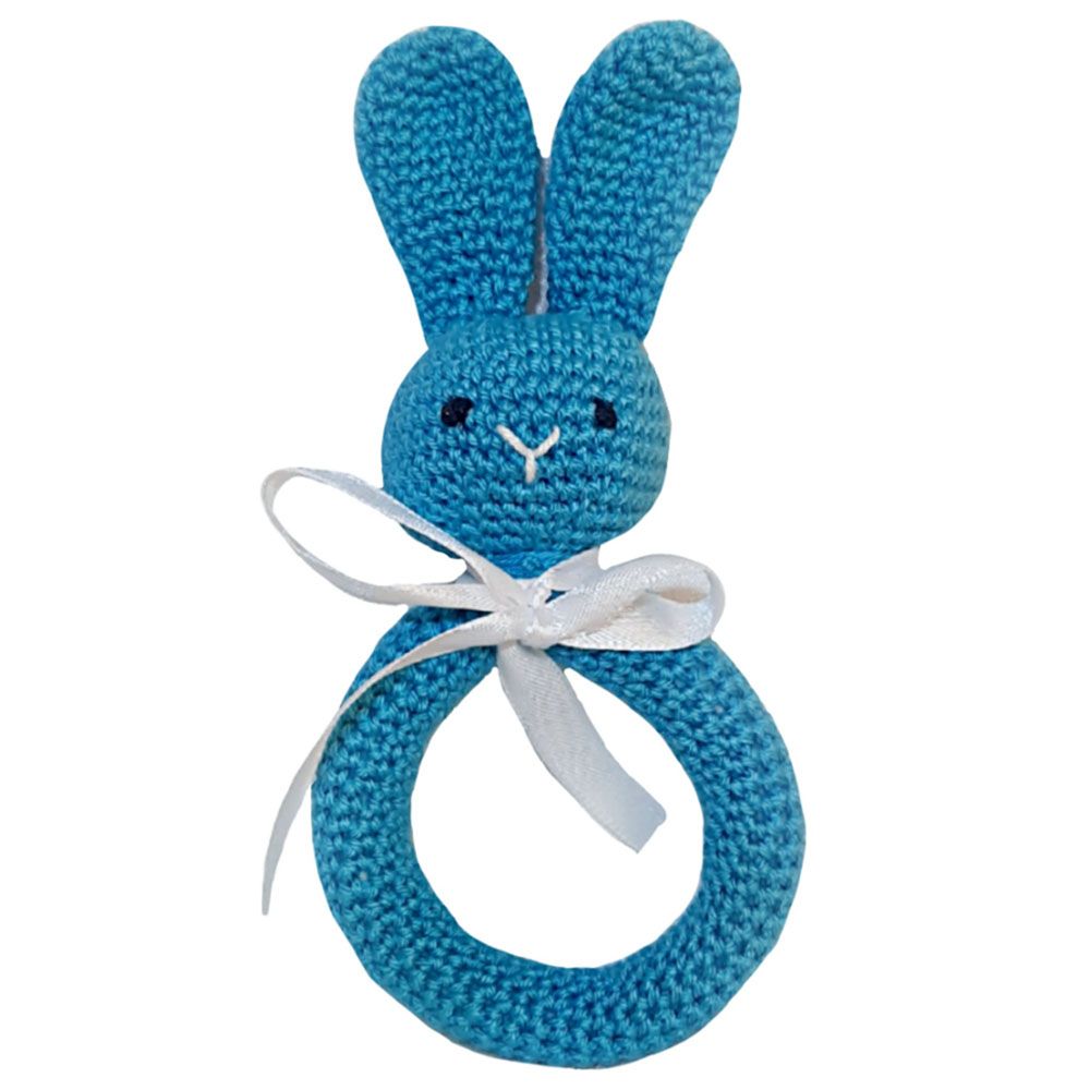 Pikkaboo - Handmade Crocheted Bunny Teether - Blue 