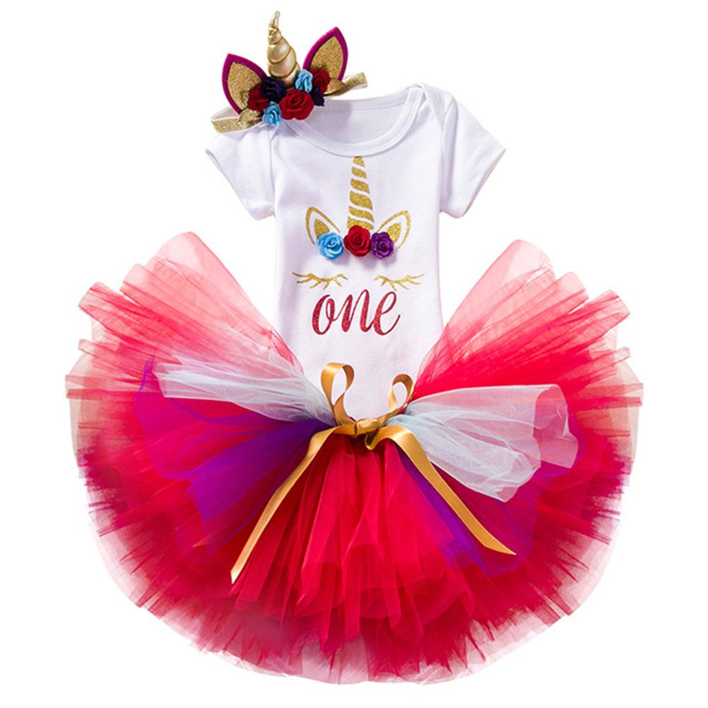 Pikkaboo - 3Pcs 1St Birthday Tutu Set - Unicorn Red