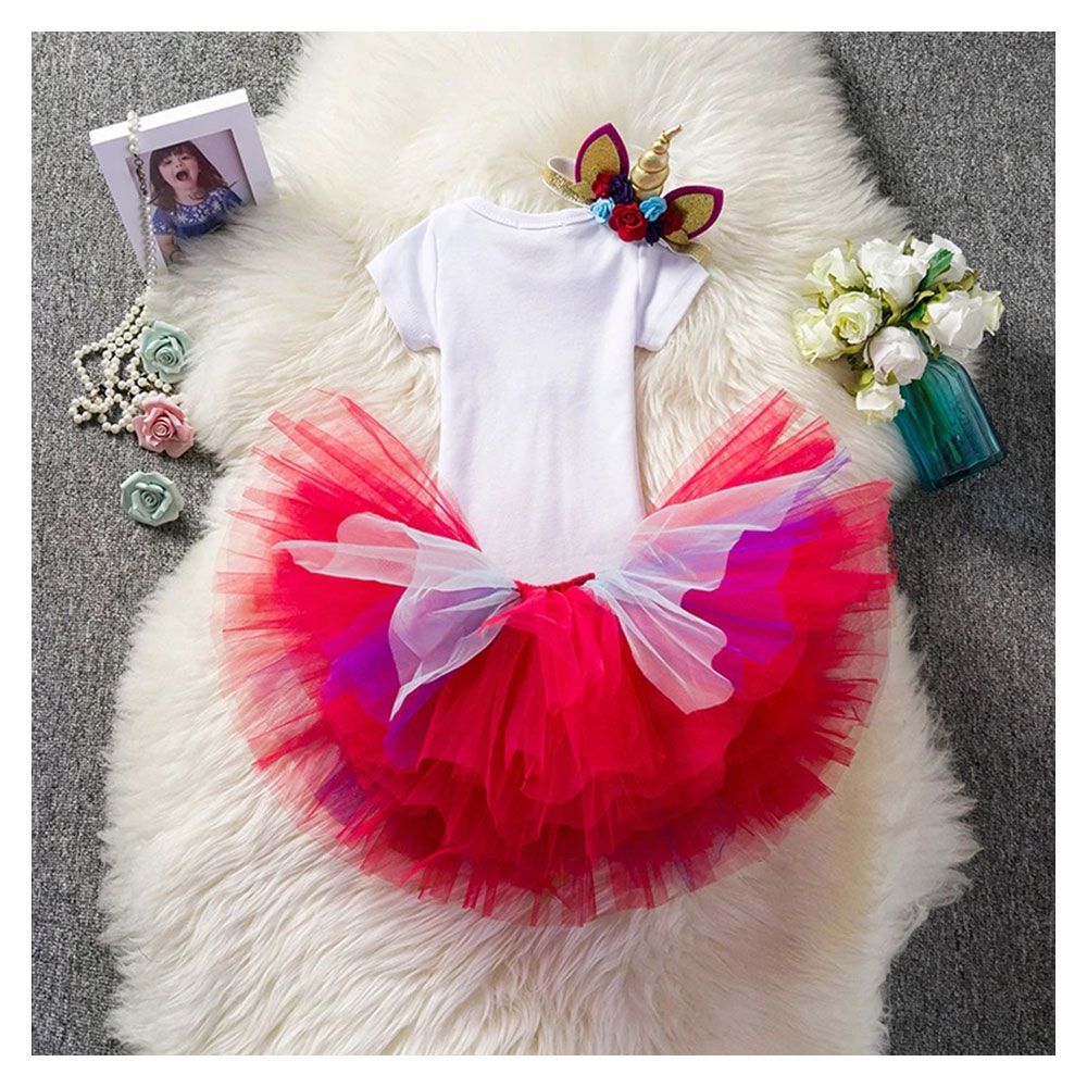 Pikkaboo - 3Pcs 1St Birthday Tutu Set - Unicorn Red