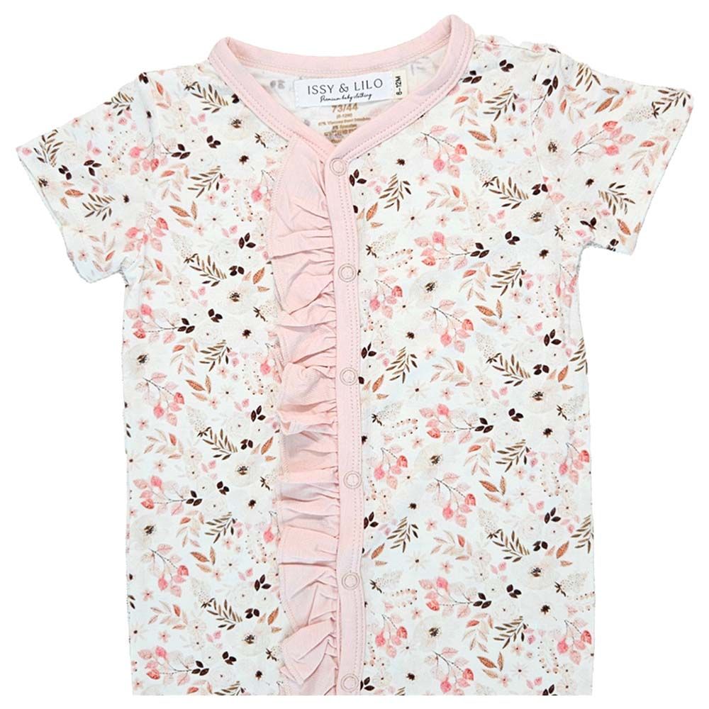 Issy & Lilo - Ruffled Bamboo Romper - Pink Flowers