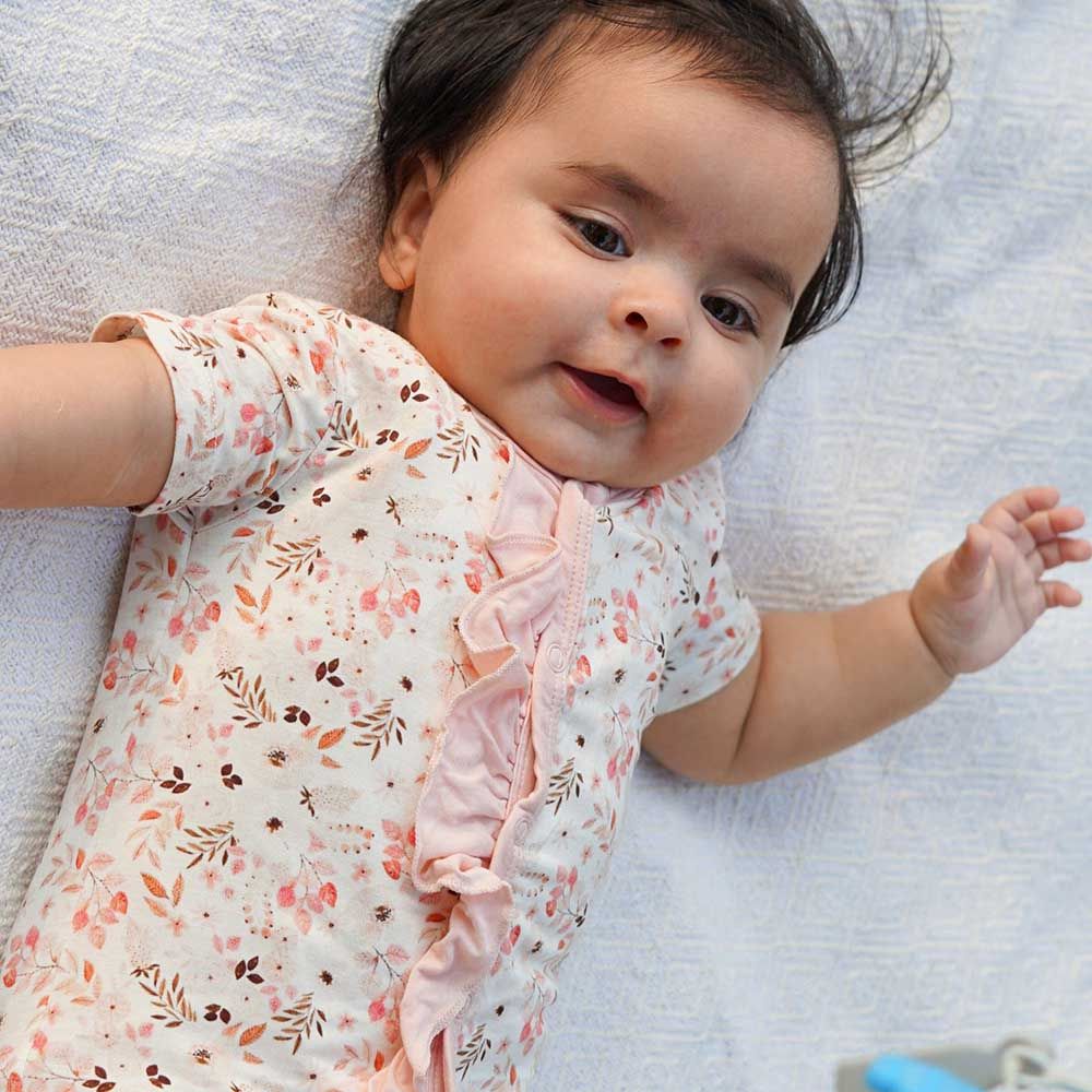 Issy & Lilo - Ruffled Bamboo Romper - Pink Flowers