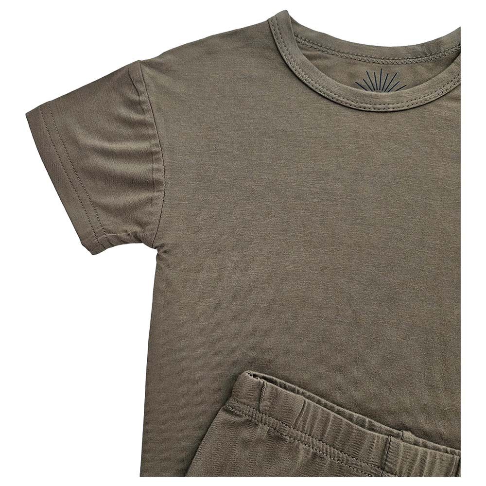 Issy & Lilo - 2pc-set - Short Sleeve Bamboo T-shirt And Shorts - Olive Green