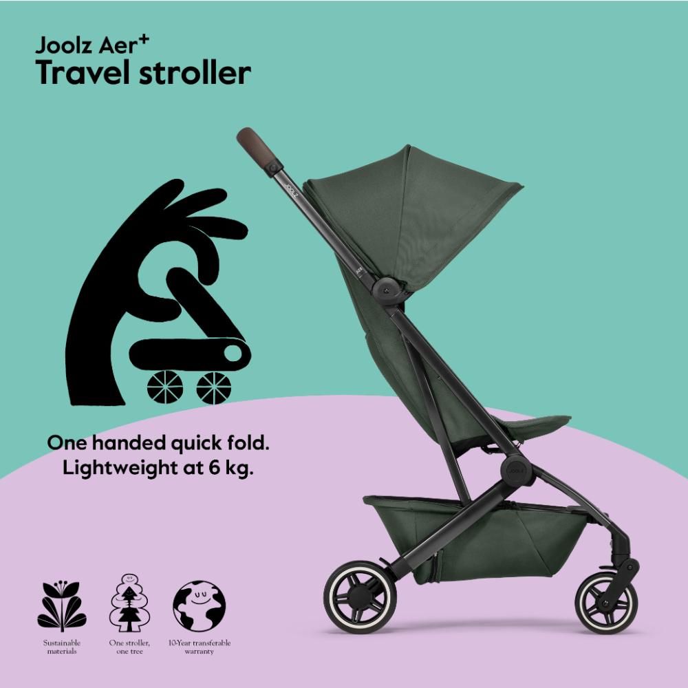 Joolz - Aer+ Buggy Lightweight & Compact Travel Stroller - Forest Green