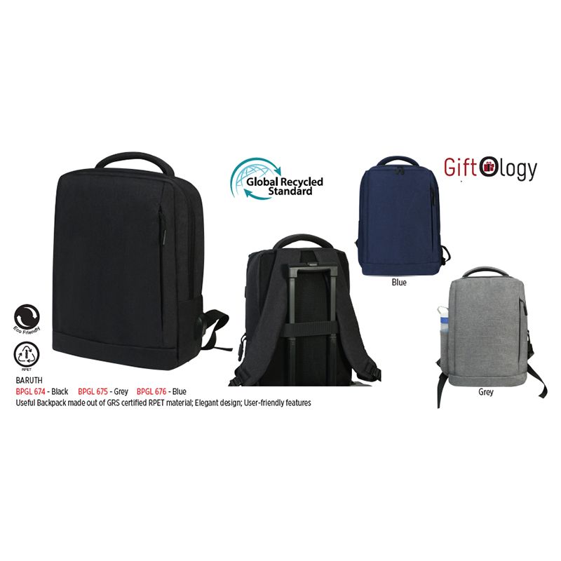 Giftology - Baruth Grs-Certified Recycled Backpack 15-inch - Blue