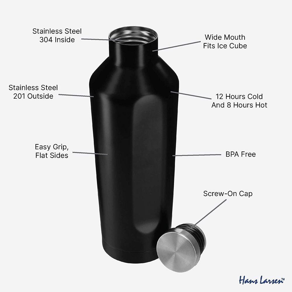 Hans Larsen - Galati Stainless Steel Water Bottle 450ml - Black