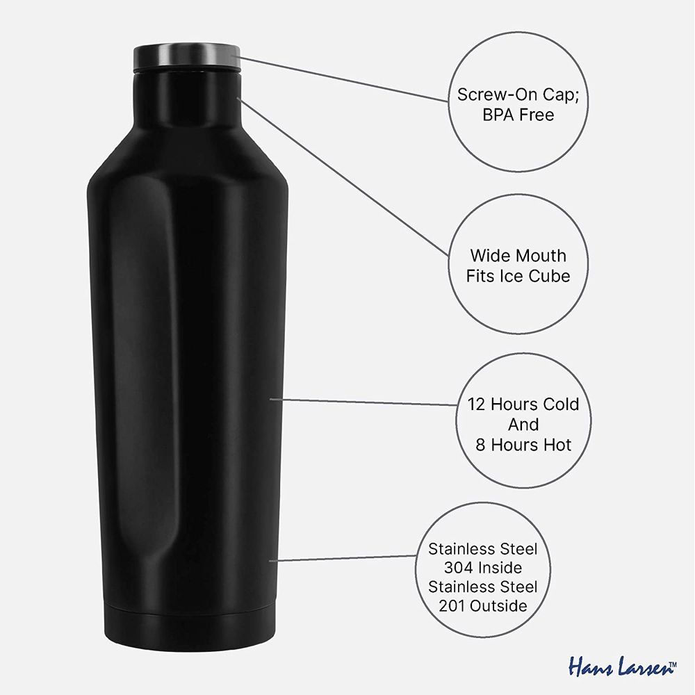 Hans Larsen - Galati Stainless Steel Water Bottle 450ml - Black