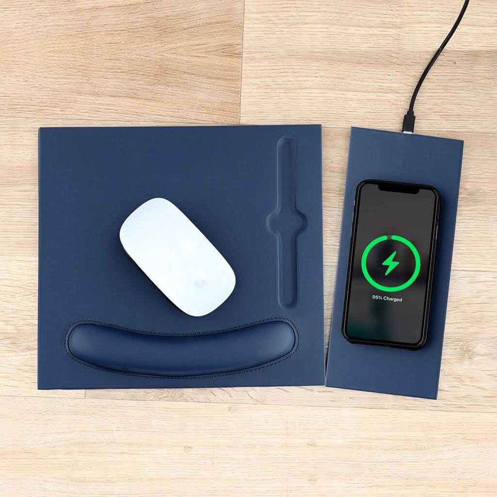 Memorii - Doberan 10W Wireless Charger Pu Mouse Pad - Navy Blue