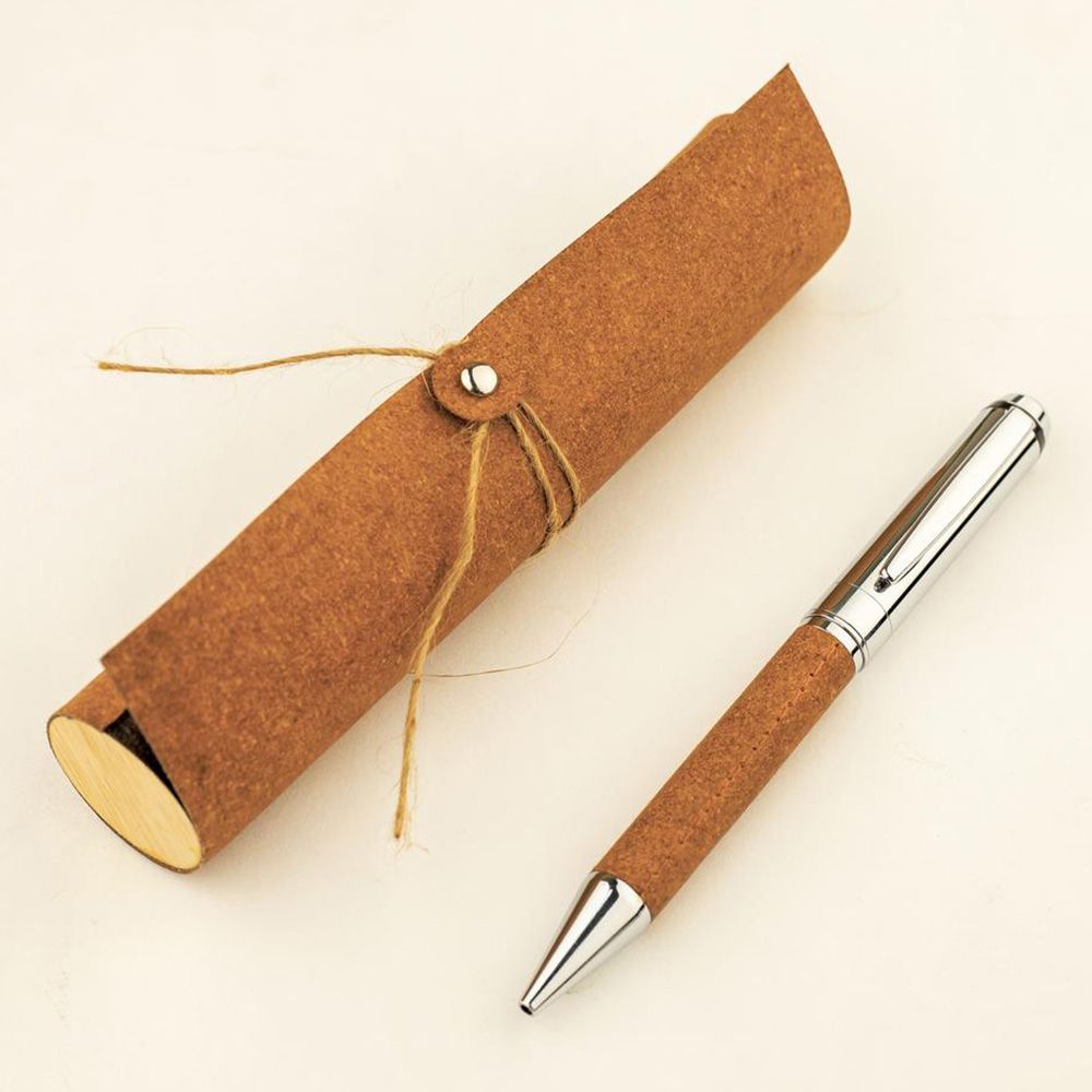 Eco-Neutral - Koru Metal Pen W/ Recycled Leather Barrel - Brown