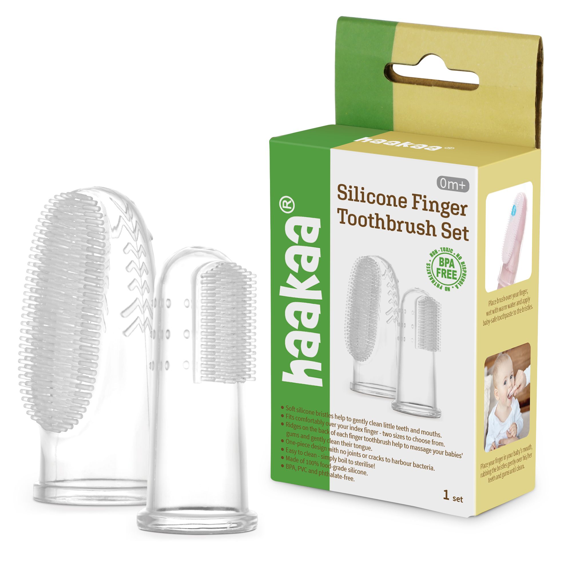 Haakaa - Silicone Finger Toothbrush Set 2pc - Clear