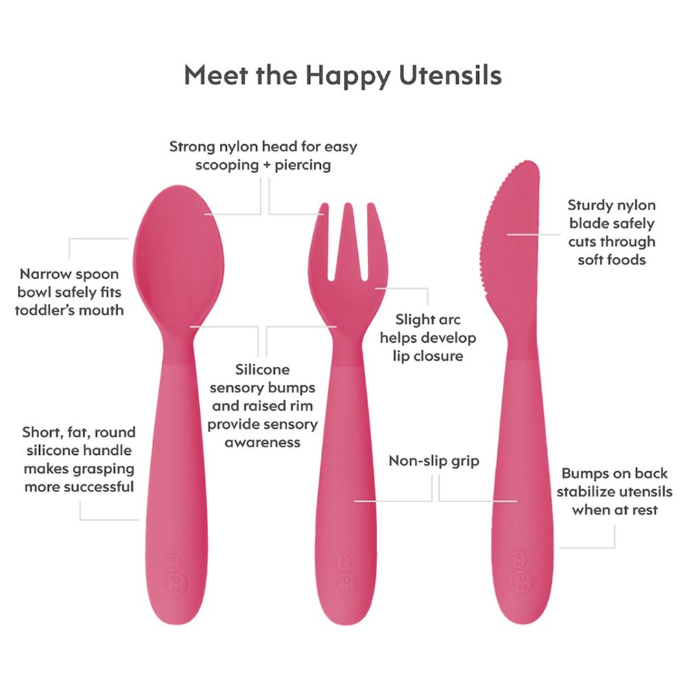 Ezpz - Happy Utensils - Pink