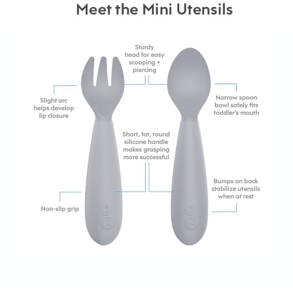 Ezpz - Mini Utensils (Spoon + Fork) - Pewter