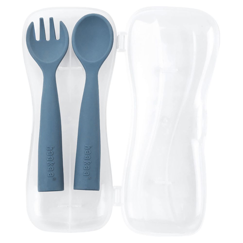 Haakaa - Bendy Silicone Cutlery Set + Case - Bluestone