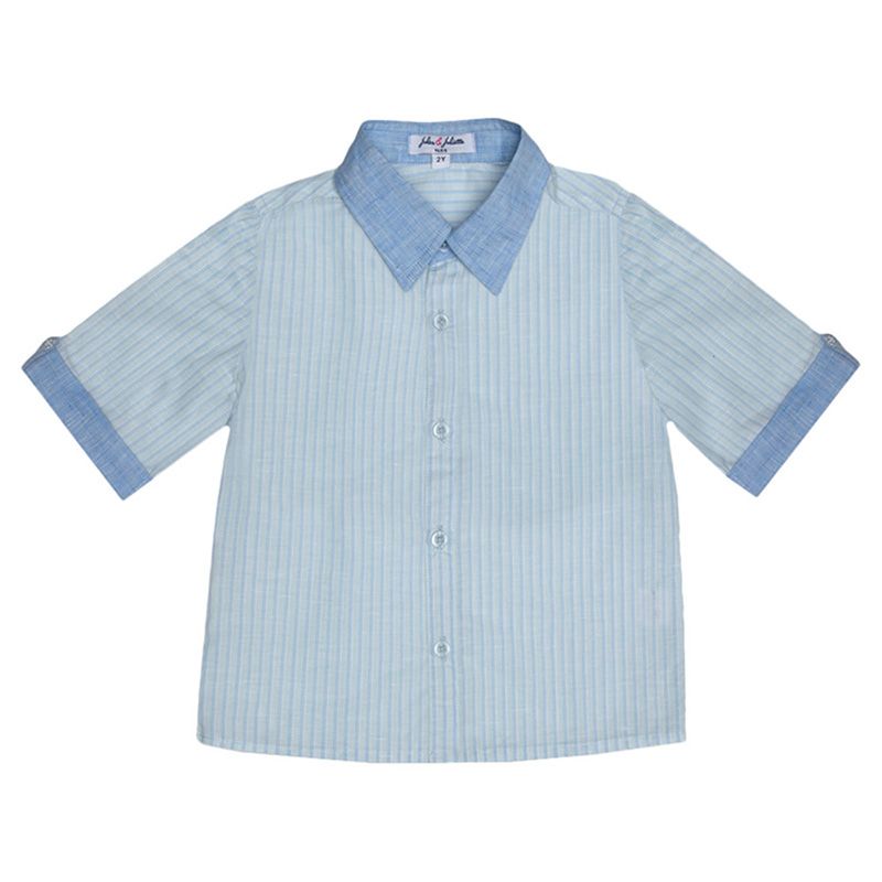 Jules & Juliette - Baby Boy Batiste Linen Shirt - Mint Blue