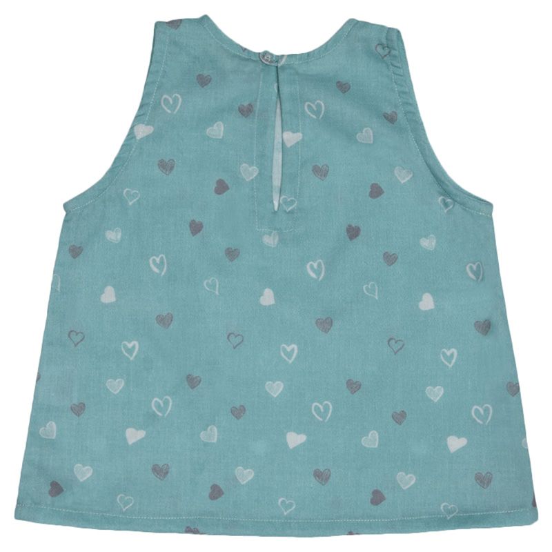 Jules & Juliette - Baby Girl Fleur Cotton Blouse - Green Hearts