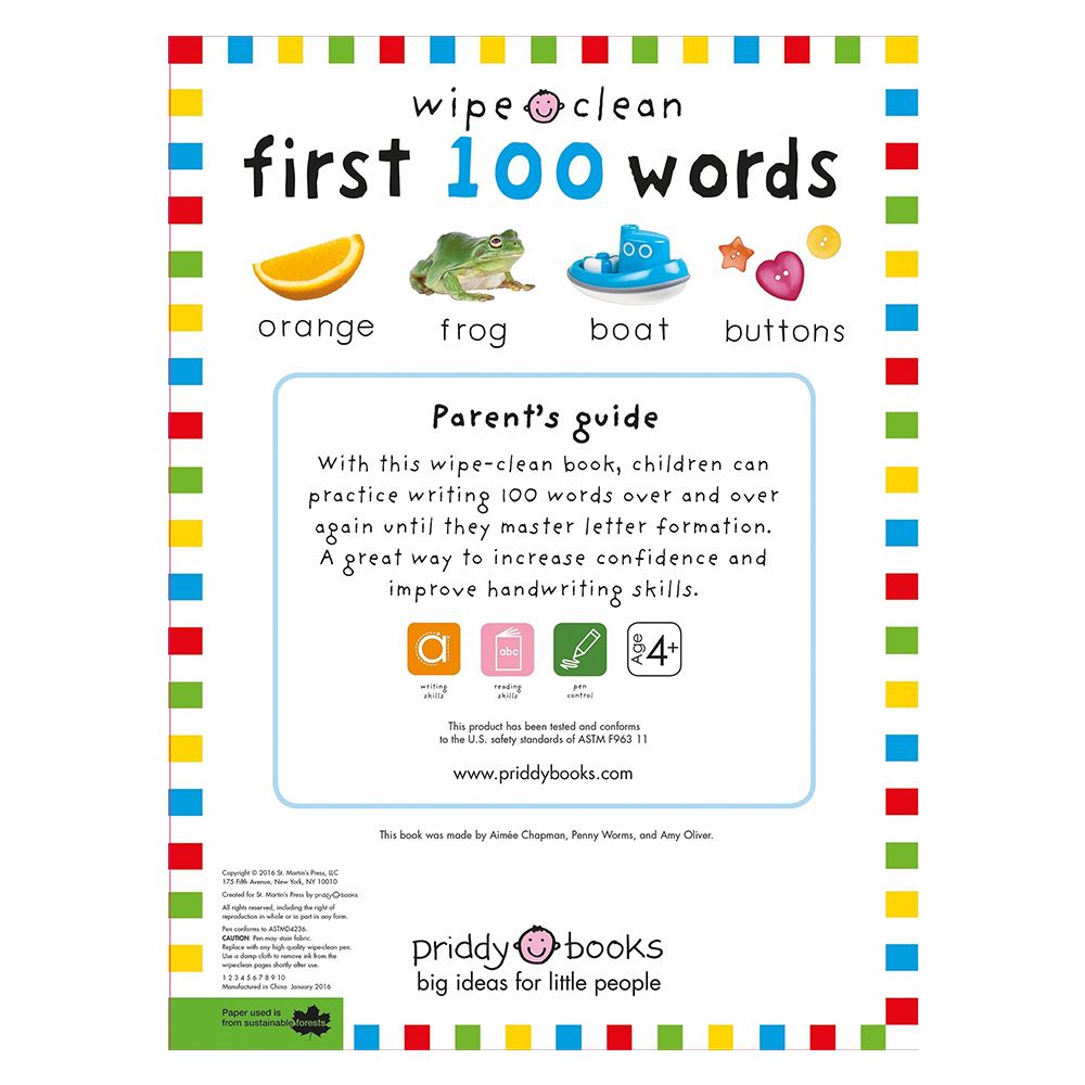 كتاب " First 100 Words " القابل للتنظيف بالمسح من كتب بريدي