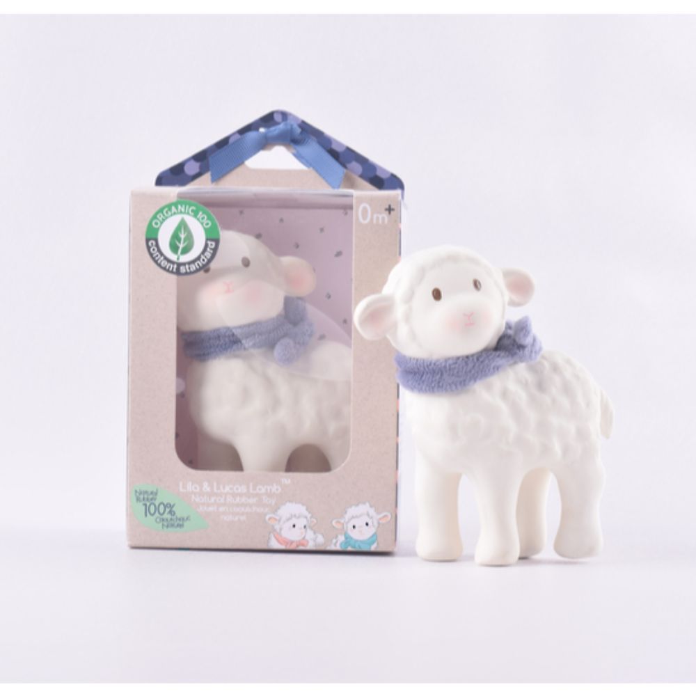 Tikiri - Lila & Lucas Lamb Collection Lucas Rubber Toy Blue