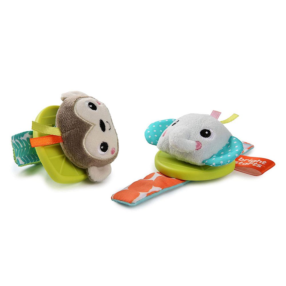 Bright Starts Rattle & Teethe Wrist Toy - Monkey & Elephant