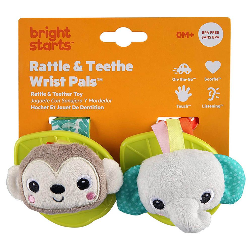 Bright Starts Rattle & Teethe Wrist Toy - Monkey & Elephant