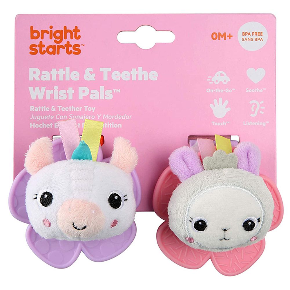 Bright Starts - Rattle & Teethe Wrist Toy - Unicorn & Llama