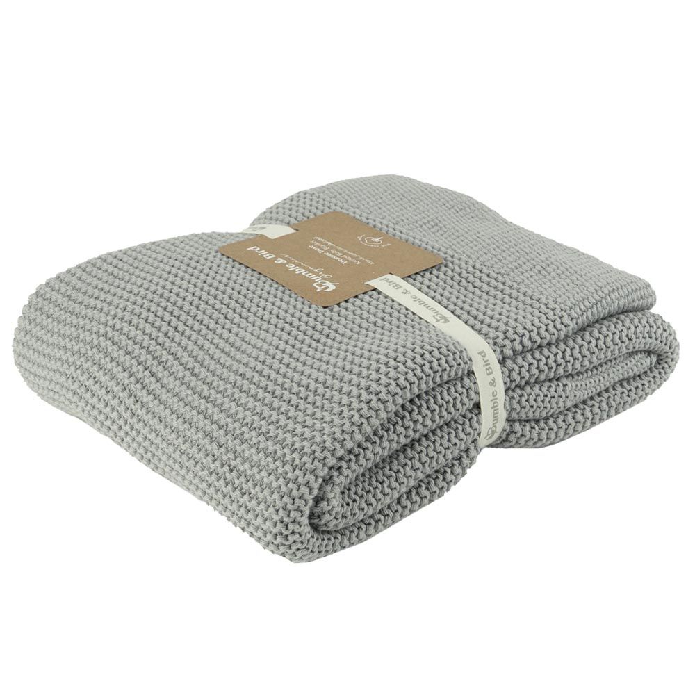 Bumble & Bird - Knitted Receiving Blanket - Grey