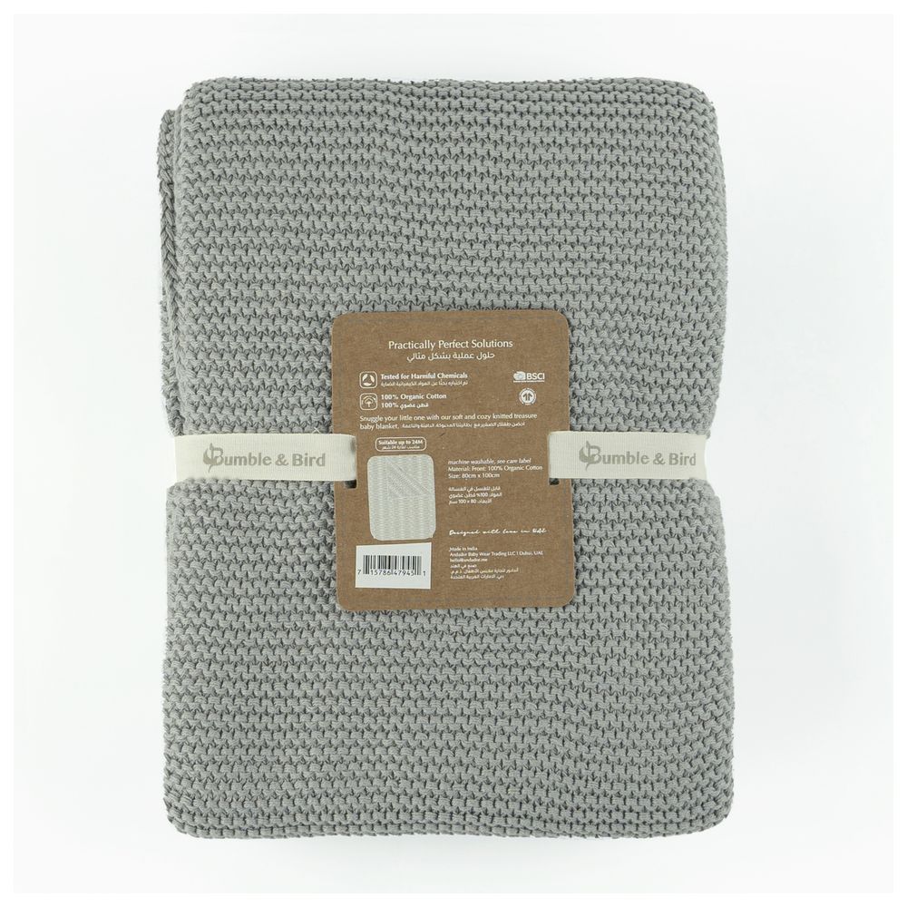 Bumble & Bird - Knitted Receiving Blanket - Grey