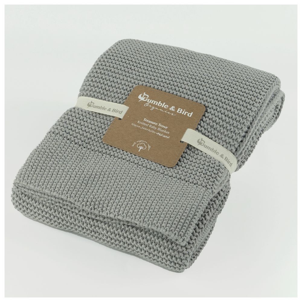 Bumble & Bird - Knitted Receiving Blanket - Grey