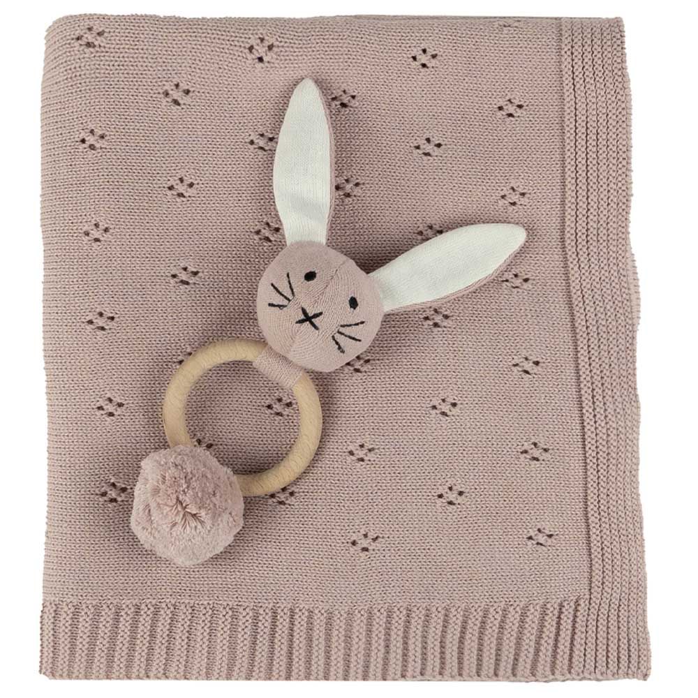 Bumble & Bird - Knitted Blanket With Rattle - Pink (Exclusive)