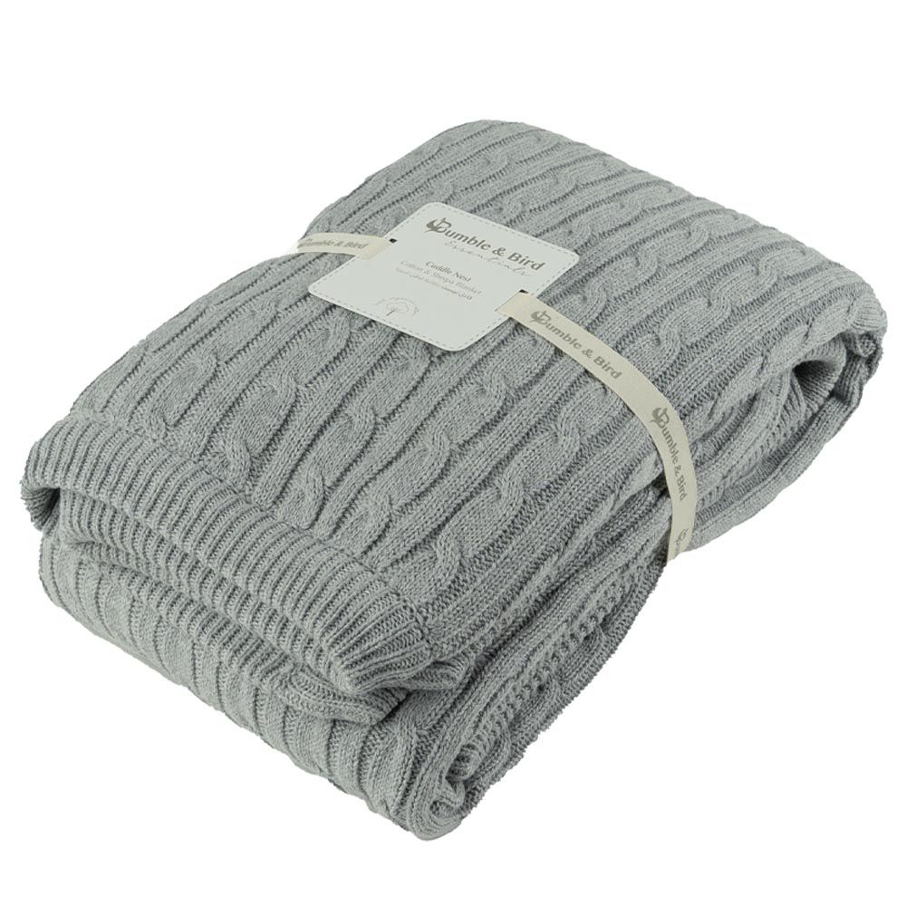 Bumble & Bird - Knitted Blanket With Sherpa Back - Grey