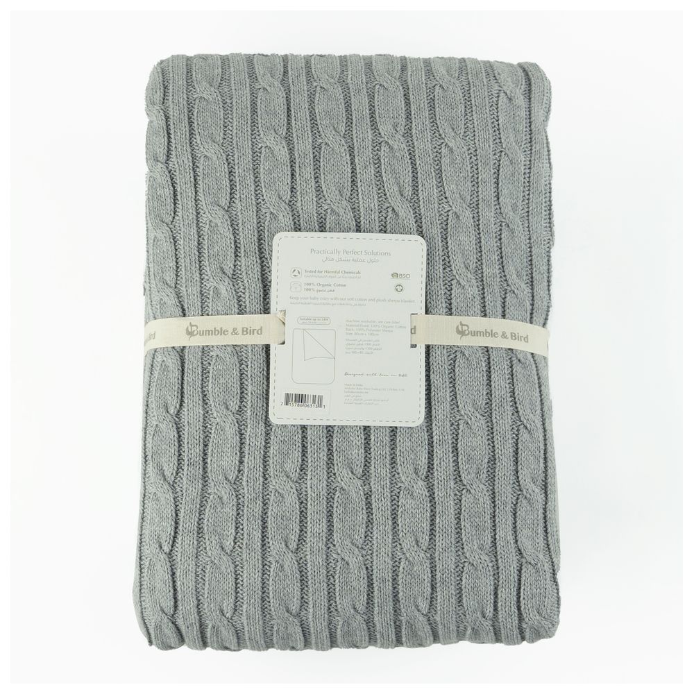 Bumble & Bird - Knitted Blanket With Sherpa Back - Grey