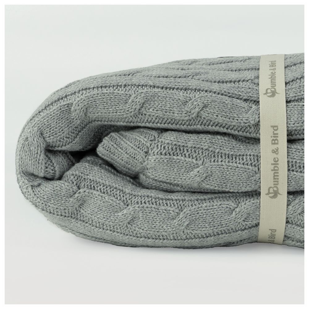 Bumble & Bird - Knitted Blanket With Sherpa Back - Grey