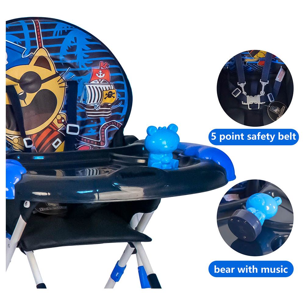 Bebesitos - Portable Baby Highchair W/ Large Food Tray And Music Toy - Blue