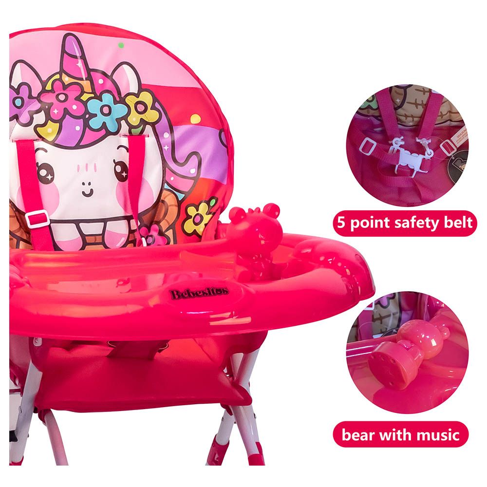 Bebesitos - Portable Baby Highchair W/ Large Food Tray And Music Toy - Pink