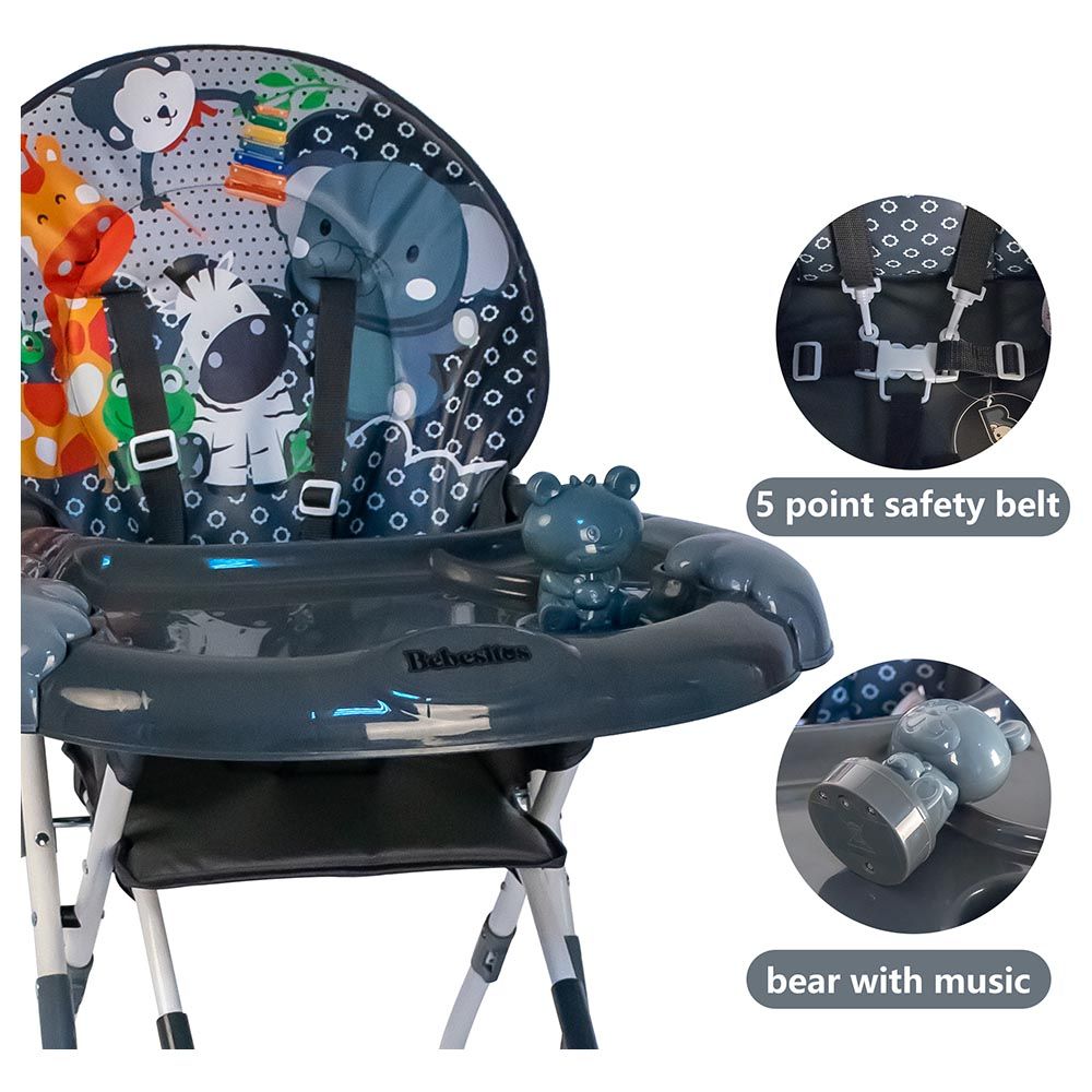 Bebesitos - Portable Baby Highchair W/ Large Food Tray And Music Toy - Grey